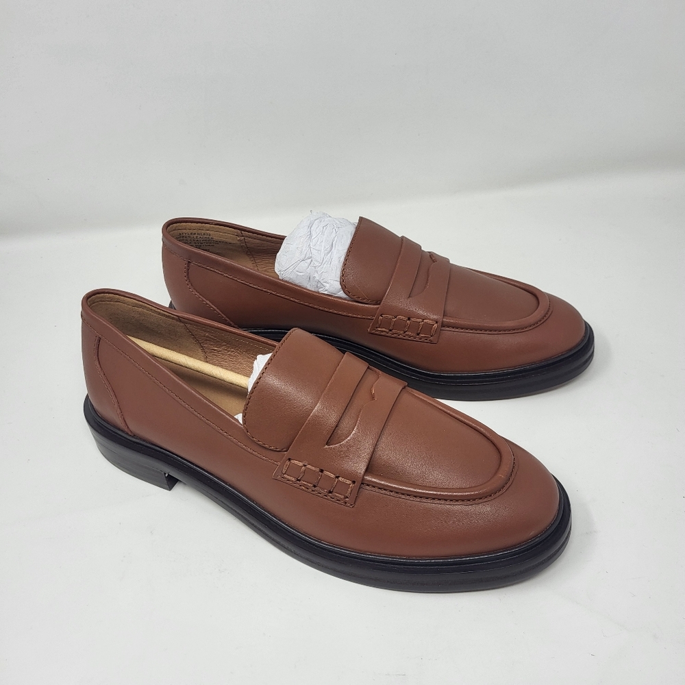 Madewell Women's Size 9 The Vernon‎ Loafer in Specchio Leather NL839 Tan Brown
